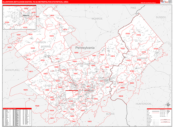 Allentown-Bethlehem-Easton Metro Area Zip Code Wall Map